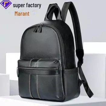 Мужской рюкзак для ноутбука из натуральной кожи большой вместимости чёрный