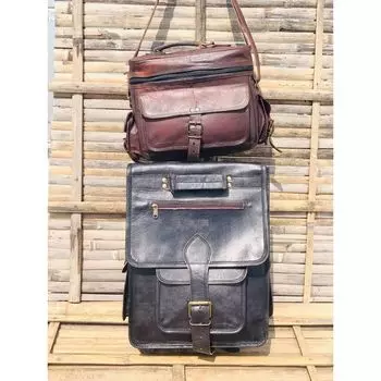 Мужской рюкзак для путешествий, ноутбук, сумка из козьей кожи, винтажная черная ( Бесплатная коричневая сумка для камеры, размер — 11 x 9 x 5 дюймов ) 16 x 12 x 5 in чёрный