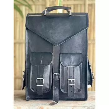 Мужской рюкзак для путешествий, ноутбука, школы, из натуральной козьей кожи, винтажная сумка 15 x 11 x 11 in чёрный