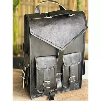 Мужской рюкзак для путешествий, ноутбука, школы, натуральная козья кожа, винтажная сумка (15 X11 ) 15 x 11 x 4 in чёрный