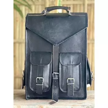 Мужской рюкзак для путешествий, ноутбука, школы, натуральная козья кожа, винтажная сумка (15 X11 ) 15 x 11 x 4 in чёрный