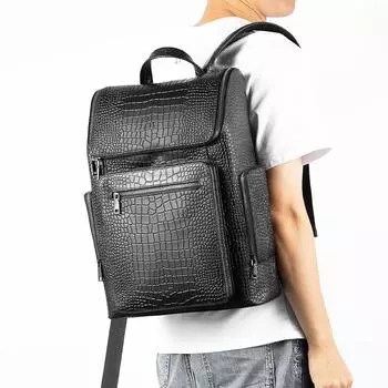 Мужской рюкзак Head Layer из воловьей кожи крокодила, рюкзак для путешествий, бизнеса, компьютера чёрный