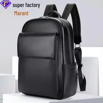 Мужской рюкзак из натуральной коровьей кожи - повседневная сумка для путешествий, школы, бизнеса, ноутбука чёрный