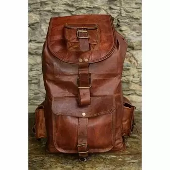 Мужской рюкзак из натуральной козьей кожи, сумка для ноутбука, женский рюкзак, коричневая винтажная сумка 16 in коричневый
