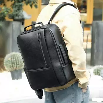 Мужской рюкзак из натуральной кожи Advanced Sense Bag Trend Повседневный рюкзак Компьютерный рюкзак Многофункциональный студенческий рюкзак чёрный