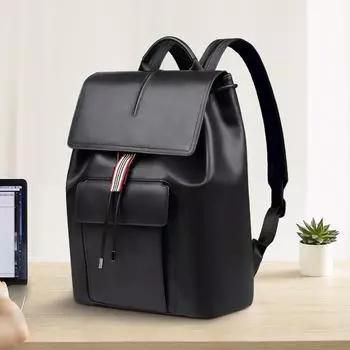 Мужской рюкзак из натуральной кожи, большой вместимости, водонепроницаемый, модный повседневный дизайн чёрный