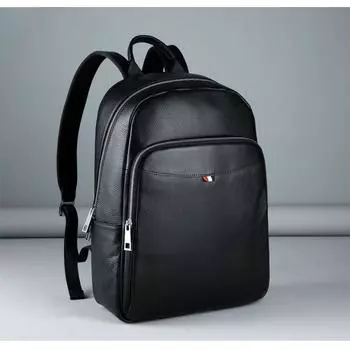 Мужской рюкзак из натуральной кожи большой вместимости для бизнеса на открытом воздухе 30x41x13 cm чёрный