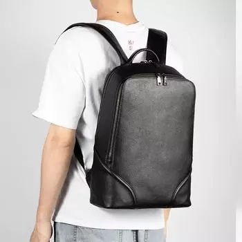 Мужской рюкзак из натуральной кожи, деловая сумка для компьютера, рюкзак большой емкости, модный многофункциональный рюкзак чёрный