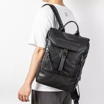 Мужской рюкзак из натуральной кожи, деловой рюкзак для поездок на работу, кожа растительного дубления, большая вместимость, модная трендовая компьютерная сумка чёрный