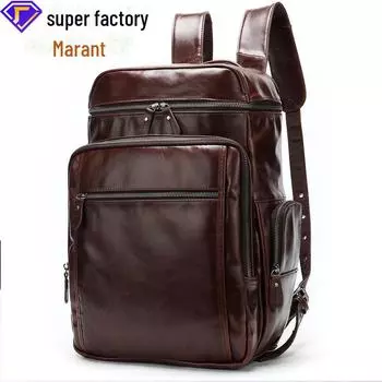 Мужской рюкзак из натуральной кожи Guangzhou - большая вместимость, дорожная сумка в европейском и американском стиле чёрный