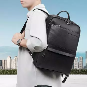 Мужской рюкзак из натуральной кожи, мужская модная мужская сумка Premium Sense, большая вместительная компьютерная сумка, легкий трендовый рюкзак чёрный