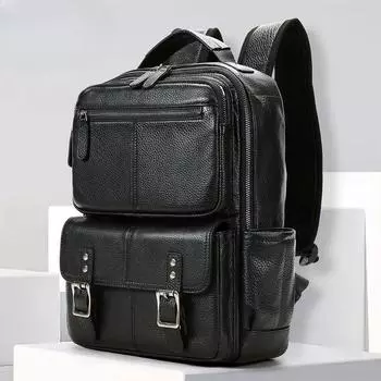 Мужской рюкзак из натуральной кожи, повседневный, большой емкости, рюкзак для компьютера из натуральной кожи высшего качества