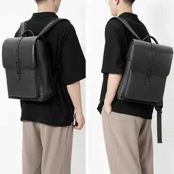 Мужской рюкзак из натуральной кожи, простой модный рюкзак-раскладушка, верхний слой из коровьей кожи, сумка для компьютера чёрный