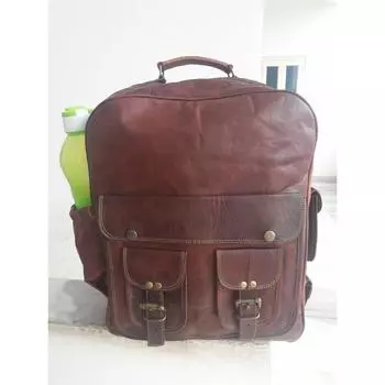Мужской рюкзак из натуральной кожи, сумка для ноутбука, портфель, коричневый, винтажный 16 x 12 x 5 in коричневый