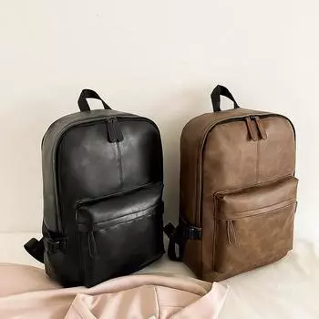 Мужской рюкзак из ПУ, корейская версия, простой студенческий школьный рюкзак, повседневный компьютерный рюкзак в стиле колледжа, ретро-рюкзак чёрный