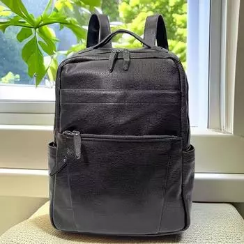 Мужской рюкзак из ветровой кожи, большая вместимость, многофункциональная деловая компьютерная сумка, спортивный рюкзак из коровьей кожи для путешествий чёрный