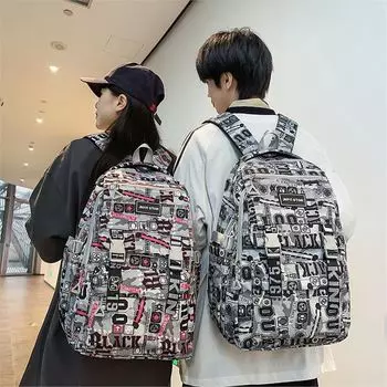 Мужской рюкзак с буквенным принтом, большая вместимость, школьная сумка для студента, женский рюкзак чёрный