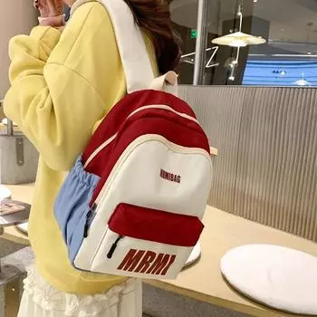 Мужской рюкзак с буквенным принтом для кампуса, школьный рюкзак для школьников младших классов, женский рюкзак контрастного цвета, большой вместительности красный