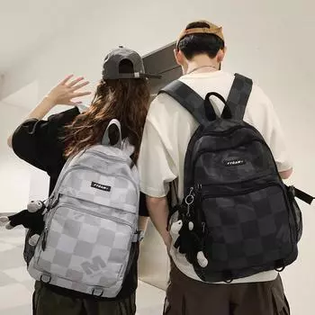 Мужской рюкзак с буквенным принтом, женский рюкзак в шахматную клетку, студенческий школьный рюкзак большой емкости