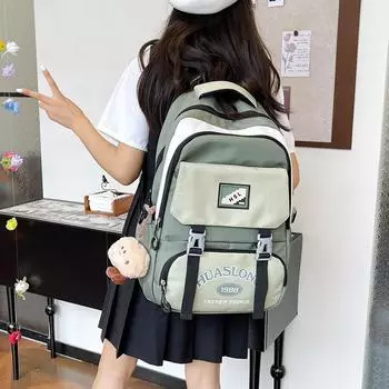 Мужской рюкзак с цветными блоками, женский рюкзак большой вместимости для путешествий на открытом воздухе, рюкзак для школьников средней школы серый