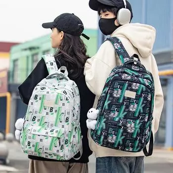 Мужской рюкзак с принтом граффити, школьный рюкзак для студента, женский дорожный рюкзак большой емкости зелёный