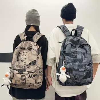 Мужской рюкзак с принтом граффити, школьный рюкзак унисекс, большой емкости серый