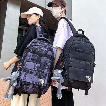 Мужской рюкзак, студенческий школьный рюкзак, сумка для ноутбука, большая вместительная дорожная сумка, рюкзак с граффити серый