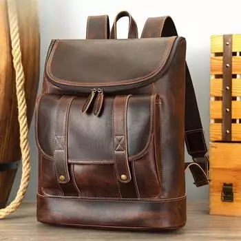 Мужской рюкзак в стиле ретро из натуральной кожи, повседневный рюкзак большой вместимости, деловая сумка для ноутбука One Size
