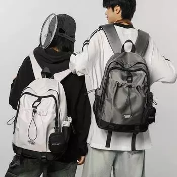 Мужской рюкзак, женский компьютерный рюкзак, большая вместимость, дорожная сумка на шнурке, школьный рюкзак для школьников чёрный