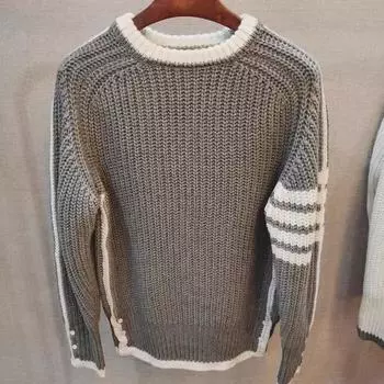 «Мужской серый свитер в полоску с четырьмя полосками – мягкий, удобный и стильный для осени/зимы» XXL чёрный