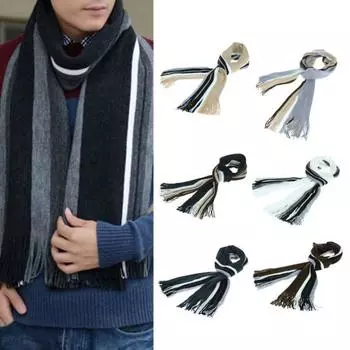 Мужской шарф популярный утолщенный уютный контрастного цвета длинная повседневная одежда темно-серого