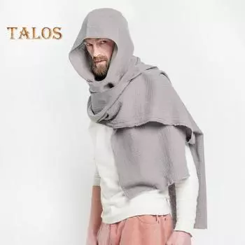 Мужской шарф-шаль, легкий однотонный длинный шарф, шаль в стиле ретро из хлопка и льна, повязка на шею для улицы, аксессуар для одежды серый