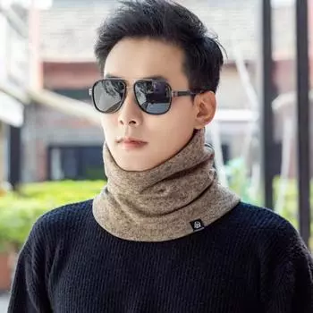 Мужской шарф, зимний, плюшевая подкладка, однотонный шарф, однотонный, с логотипом, утолщенный бархат, теплый, вязаный, шейный платок светло-серый