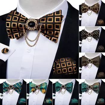 Мужской шелковый галстук-бабочка в черную клетку, брошь-цепочка, галстук-бабочка, носовой платок, запонка, галстук-бабочка, DiBanGu LH-0084