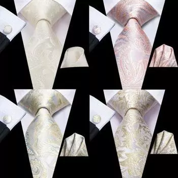 Мужской шелковый галстук Hi-Tie бежевого цвета слоновой кости, платок, запонки, свадебный комплект для выпускного вечера N-3840