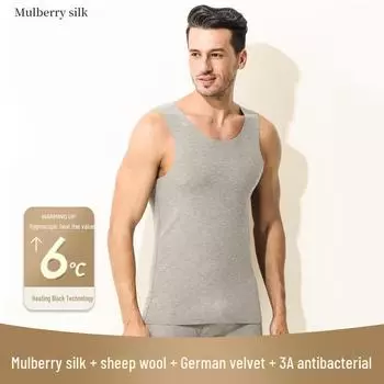 Мужской шелковый шерстяной терможилет: Бесшовный, плотный, однотонный для осени и зимы L чёрный