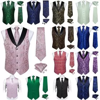 Мужской шелковый тонкий жилет темно-фиолетовый свадебный костюм с узором пейсли, жилет с галстуком, набор запонок 2XL