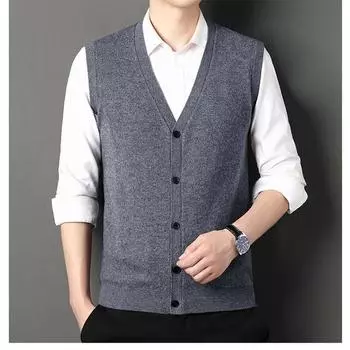 Мужской шерстяной жилет, осенне-зимний модный повседневный однотонный мужской кардиган с v-образным вырезом, жилет без рукавов, свитер для мужчин 4XL