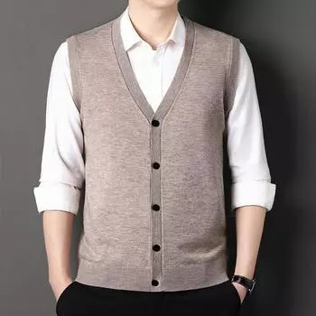 Мужской шерстяной жилет, осенне-зимняя мода, повседневный однотонный мужской кардиган без рукавов с V-образным вырезом, жилет, свитер для мужчин M