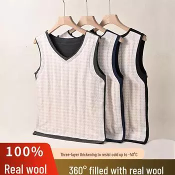 Мужской шерстяной жилет с V-образным вырезом, утолщенный, облегающий и бархатный, идеально подходит для женского осенне-зимнего многослойного образа L