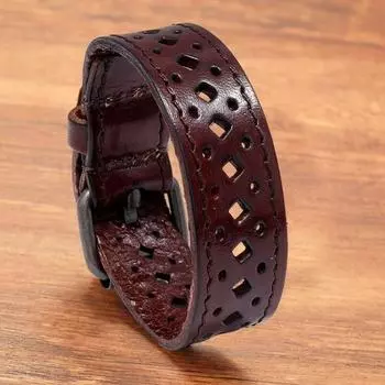 Мужской широкий браслет в стиле ретро, регулируемый однотонный браслет из искусственной кожи, длинный браслет-манжета, модные аксессуары чёрный