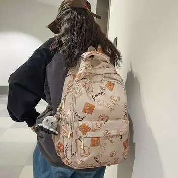 Мужской школьный рюкзак с принтом медведя, женский школьный рюкзак большой емкости, студенческий рюкзак синий