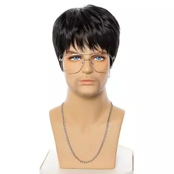 Мужской синтетический черный парик с челкой, натуральный вид, ежедневные искусственные волосы для мужчин, короткие коричневые парики для костюмированной вечеринки, термостойкое волокно чёрный