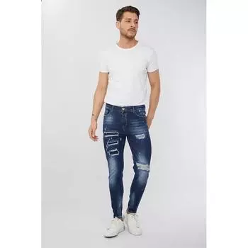 Мужской Skinny Fit Destroy Темно-синий