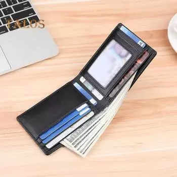 Мужской складной кошелек из натуральной кожи с держателем Airtag, карманом с блокировкой RFID для купюр, подарок на День отца чёрный