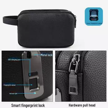 Мужской смарт-клатч с защитой от кражи и многофункциональным замком с отпечатком пальца 215x86x120 mm чёрный