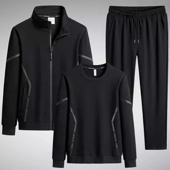 Мужской спортивный и досуговый костюм с воротником-стойкой, модный комплект из трех предметов для толстяков большого размера L