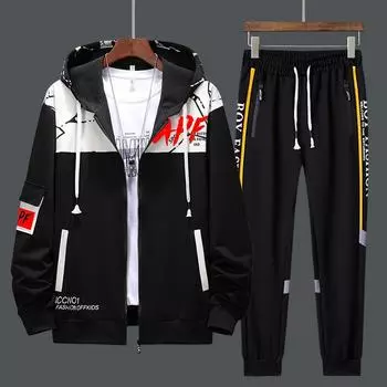 Мужской спортивный комплект из двух предметов. Мужской кардиган на молнии. Толстовка с принтом. Комплект спортивных штанов. XXXXL белый