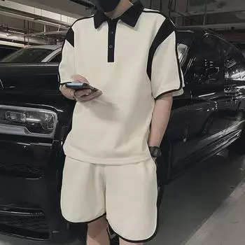 Мужской спортивный комплект на лето 2024 г.: Рубашка поло и шорты M белый