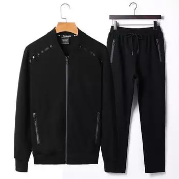 Мужской спортивный комплект, спортивная одежда больших размеров, спортивный костюм в бейсбольном стиле, ветрозащитный костюм для бега, фитнеса L чёрный